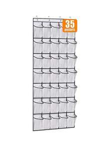 Door Hanging Shoe Organizer - Sturdy Oxford Fabric, 6-35 Pockets, Large Capacity Shoe Rack, Space Saving Closet Storage, Mesh Back, Gift Idea - Black and White - View 13