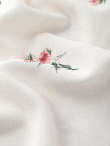 SHEIN Franclia 碎花胸部收腰荷叶边泡泡袖连衣裙，白色休闲连衣裙，女士度假连衣裙，度假装，沙滩装 - 白色 - 查看 3