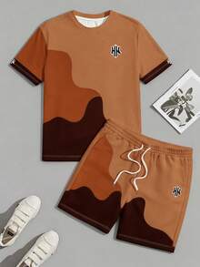 Sorvial Men's Casual Colorblock Print Short Sleeve T-Shirt & Shorts Set, Holiday - Multicolor - View 2