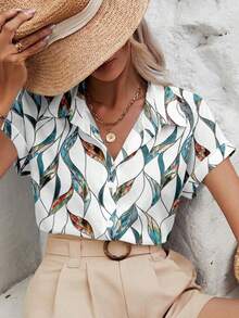 SHEIN Frenchy Phong cách giản dị, tối giản, bohemian, thanh lịch, retro, họa tiết hoa nhiều màu sắc, phù hợp cho các lễ hội âm nhạc, trang phục đi biển, trang phục du lịch, trang phục mùa hè dành cho nữ, áo kiểu nữ. - Nhiều màu - Xem 6