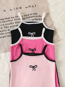 SHEIN 3pcs Set Romper Bayi Perempuan Rajut Manis Atasan Camisole & Celana Pendek, Musim Panas - MultiWarna - View 4