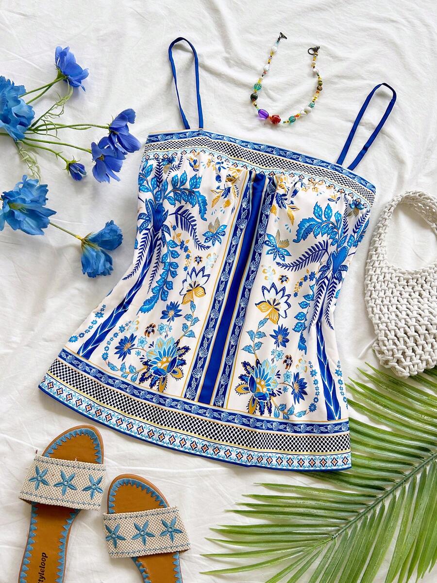 Soleia Camiseta de tirantes con estampado floral, de uso casual y versátil para el uso diario - Multicolor - Ver 1