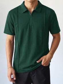 SHEIN Teen Boys' Minimalist Silhouette Polo Shirt In Olive Green,Casual And Comfortable For Daily Wear,School,Travel,Summer Beach Vacation,Spring/Summer - Dark Green - View 2
