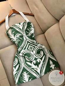 SHEIN Unity Đầm ngắn cổ yếm ôm sát, gợi cảm, thanh lịch kiểu dáng nghỉ dưỡng dành cho nữ, đầm ngắn nữ, đầm ngắn nữ họa tiết hoa Polynesia phối màu, đầm nữ, thích hợp cho những buổi đi chơi thường ngày, đi biển, nghỉ mát, du lịch. - Nhiều màu - Xem 1