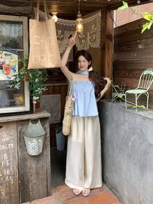 DAZY 女士纯色休闲韩版清新吊带背心 - 藍色 - 查看 8