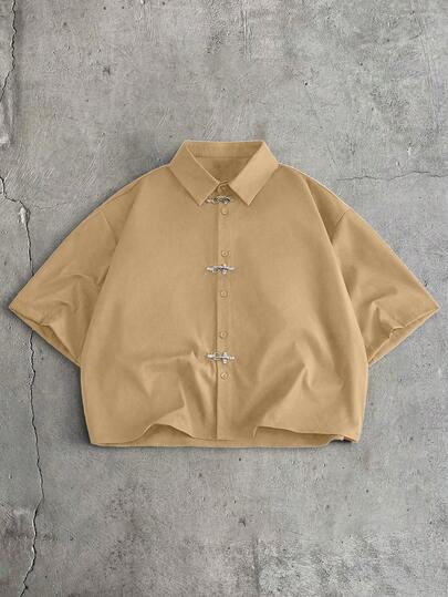 AXEPEAK Áo sơ mi nam tay ngắn cài khuy kim loại, kiểu dáng thường ngày, thích hợp mặc hàng ngày.