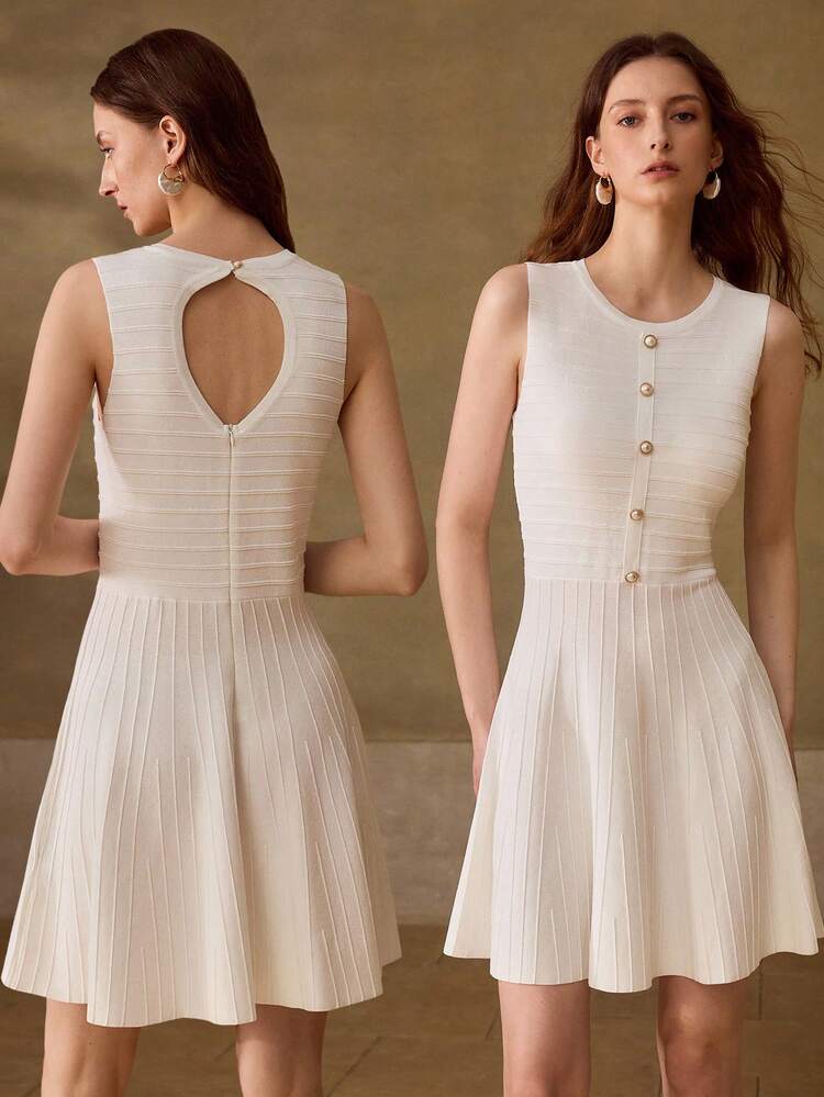 FASHIONABLE BACKLESS SLEEVELESS WAIST CINCHED KNIT DRESS, SPRING/SUMMER