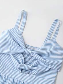 GlowEve Đầm slip kẻ sọc khoét eo dành cho nữ - Xanh và trắng - Xem 3
