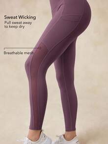 OutZeal Women Outdoor Leggings Solid Color Running Gym Yoga Cool Touch Tummy Control High Waist Mesh Panel Sport Pants Summer Spring - Purple - View 3