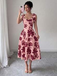Vestido elegante y romántico para mujer con cintura ceñida y sin mangas - Multicolor 4 - Ver 5