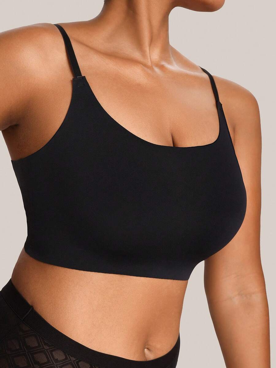 Barelissa Soutien-gorge sans fil confortable pour femmes grandes tailles, couleur unie - Noir - Voir 1