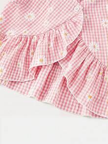 SHEIN LMoss Kids LMoss 女童纯色圆领宽松休闲上衣长裤套装，夏季 - 粉色 - 查看 3