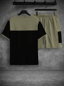 Manfinity Homme Men's Color Block Round Neck Short Sleeve T-Shirt And Drawstring Waist Shorts Casual Daily Outfit Mens 2 Piece Outfits Summer Men S Set - Multicolor - View 2