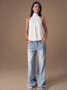 SHEIN BAE Áo croptop nữ 100% cotton màu trắng hở lưng cổ yếm gợi cảm - Hoàn hảo cho các lễ hội âm nhạc, kỳ nghỉ, đám cưới, khách mời đám cưới, hẹn hò lãng mạn, lễ hội miền Tây, kỳ nghỉ hè trên bãi biển, v.v. - trắng - Xem 5