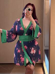 Vibekara 性感浪漫印花收腰短裙 - 藏蓝色 - 查看 3