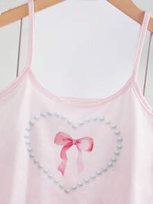 SHEIN Girls Happy Pattern Short Sleeve Shorts Camisole Pajama Set, Suitable For Autumn, Winter, All Seasons - White - View 5