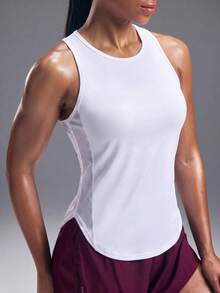 Seamluxe SHEIN Sport Áo ba lỗ thể thao yoga ngoài trời không tay dành cho nữ, phối lưới hai bên và thiết kế chữ Y ở lưng, vạt áo cong. - trắng - Xem 1