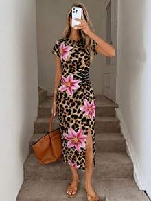 Feyla Đầm midi nữ không tay họa tiết in, eo xoắn thanh lịch, xẻ cao, dáng body ôm sát chất liệu vân nổi, mặc hàng ngày, phong cách casual, trang phục sinh nhật, đồ tập fitness, đầm dự tiệc cưới, đồ công sở nữ - Nhiều màu - Xem 5