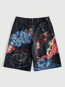 ROMWE MEN Street Life Men's Summer Street Leopard Print Denim Shorts - Blue - View 2