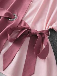 Franclia Color Block Black & White Patchwork Bow Tie Waist Design French Commuter Chic Plus Size Blouse - Rose Red - View 4