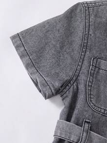 SHEIN Vintaside Kids 少女休闲舒适柔软牛仔无袖连衣裙，时尚度假装，轻盈夏季款 - 灰色 - 查看 4