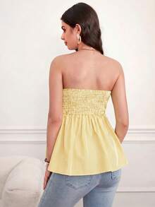 SHEIN Áo quây bầu kẻ sọc thắt nơ nhún bèo - Màu vàng - Xem 2