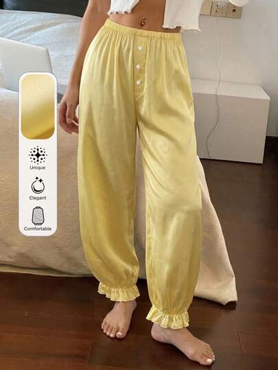 DAZY Women Solid Color Drawstring Pajama Bottoms
