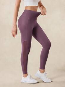 OutZeal Women Outdoor Leggings Solid Color Running Gym Yoga Cool Touch Tummy Control High Waist Mesh Panel Sport Pants Summer Spring - Purple - View 7