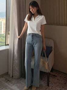 DAZY Women's Round Neck Solid Color Basic White Short Sleeve T-Shirt, Spring/Summer - White - View 7