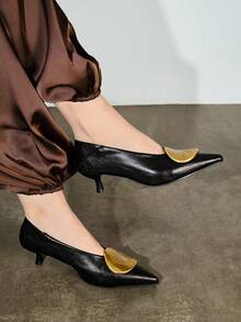 Bholvia Chaussures Babies à boucle de sangle et talon mi-haut, escarpins à bout pointu et talons fins pour femmes, mules - Noir - Voir 5