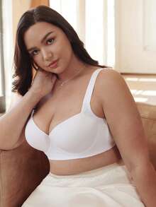 Slumbrini Plus Size Women's White Seamless Underwire Bra, Simple & Breathable, Lift & Support - White - View 7