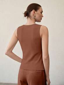 MOTF PREMIUM WOMEN'S CASUAL COMMUTING MINIMALIST SOLID COLOR FITTED TANK TOP - Brown - View 2