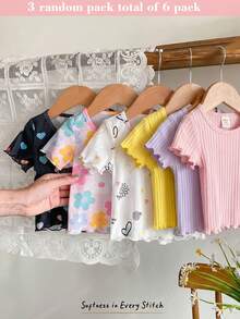 Cozy Pixies 3 chiếc/gói Áo thun dệt mềm mại cho bé gái mùa hè, trang phục thời trang thường ngày đa năng cho kỳ nghỉ hè, cắm trại, phối đồ chị em & cha mẹ-con cái, chụp ảnh - Nhiều màu - Xem 1
