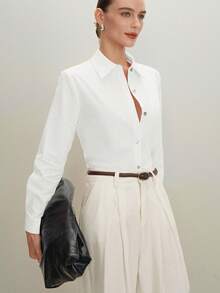 Camisa de manga larga para mujer con botones en los hombros, estilo clásico para el lugar de trabajo, negocios, viajes, ocasiones formales, graduaciones, elegancia retro de los 90 - Blanco 3 - Ver 11