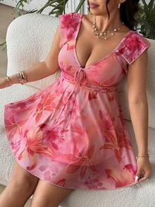 SHEIN EZwear 大码女式印花系带时尚度假连衣裙 - 彩色 - 查看 2