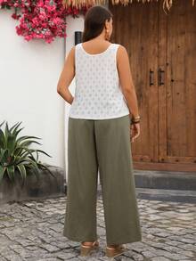EMERY ROSE Conjunto de top sin mangas con bordado calado y pantalones con cordón en la cintura para mujer de talla grande - Multicolor - Ver 2