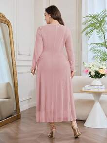 Seusyu Elegant Fitted Knit Textured Mesh Patchwork Waist-Cinched A-Line ...