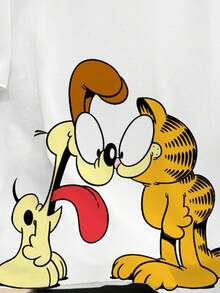 GARFIELD | SHEIN Manfinity Joysei Áo thun nam cổ tròn tay ngắn in họa tiết dễ thương, kiểu dáng thường ngày, thích hợp cho mùa hè. - trắng - Xem 3