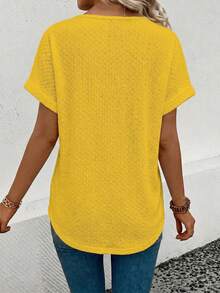 EMERY ROSE Kaos Wanita Lengan Pendek Leher V Warna Polos, Kasual dan Serbaguna - Kuning - View 2