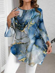 EMERY ROSE Plus Size Casual Minimalist All-Over Print Shirt, Spring/Autumn Fall - Multicolor - View 1