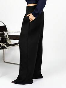 PRISCILA ESCOTO PRISCILA ESCOTO 女装极简时尚深咖啡超大阔腿裤通勤裤棕色阔腿裤女高腰阔腿裤秋冬棕色西装裤 - 黑色 - 查看 6