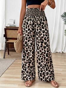 EMERY ROSE Plus Size Women's Elastic Waist Gathered Abstract Print Fashion Casual Comfortable Loose Versatile Pants Fall - Multicolor - View 1