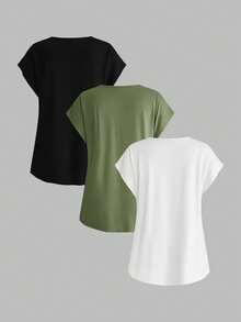 Modmama Camiseta de maternidad de unicolor, minimalista, de uso diario, con cuello redondo y manga corta - Verde militar - Ver 2