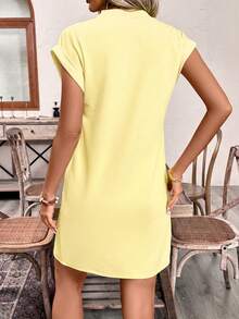 EMERY ROSE Women's Textured Solid Color V-Neck Vacation Dress - Apricot - View 2
