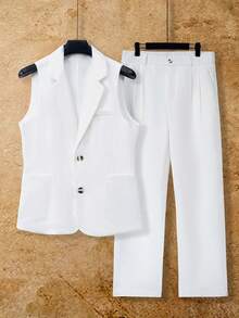 Manfinity Mode Bộ vest nam màu trắng không tay, trang trọng. - trắng - Xem 3