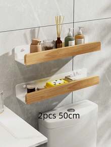 1/2pcs Wall Mounted Bathroom Storage Rack, Punch-Free Bathroom Hanging Shelf, Space Bathroom Tray, Shampoo Shower Gel Holder Organizer, Bathroom Organizers And Storage - Black - View 9