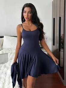 Livesso Bộ đồ ngủ nữ gồm váy không tay và áo dài tay - Màu xanh hải quân - Xem 7