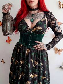 Whyspr Vintage Boho Plus Size Midi Dress With Star Pattern Spaghetti Strap Sleeveless Flared Hem Ruched Details - Black - View 7
