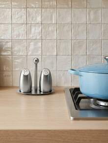 Cirelle Stainless Steel Salt And Pepper Shakers Set With Caddy, Modern Salt And Pepper Dispensers With Stand For Kitchen, Dining Table - Silver - View 5