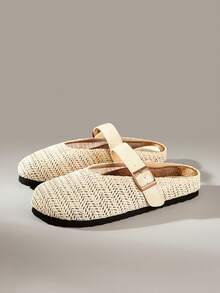 Solecia Women's Slip-On Thick Soled Mule Loafers, Casual Spring/Autumn Shoes For Christmas - Woven grass apricot - View 4